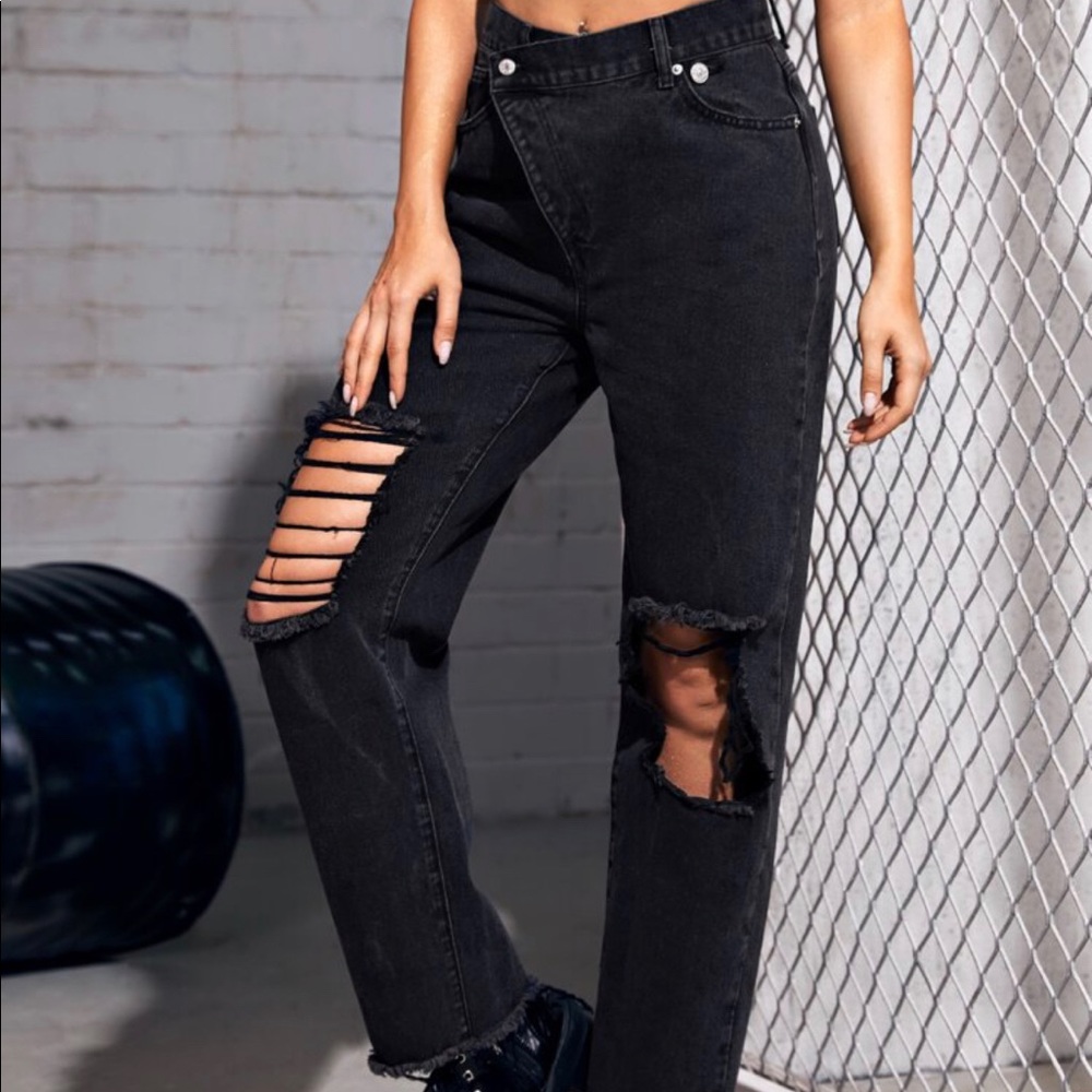 Black high waisted ripped jeans